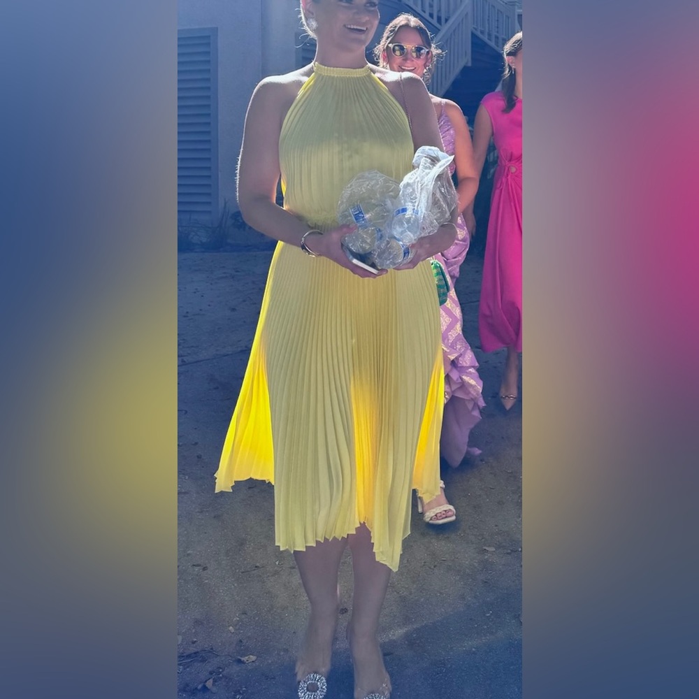 ALC Yellow Pleated Midi Dress